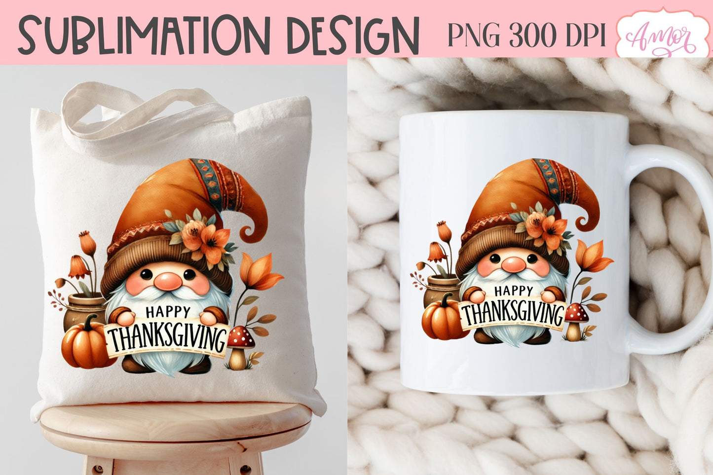 Happy Thanksgiving PNG for Sublimation | Cute Gnome PNG