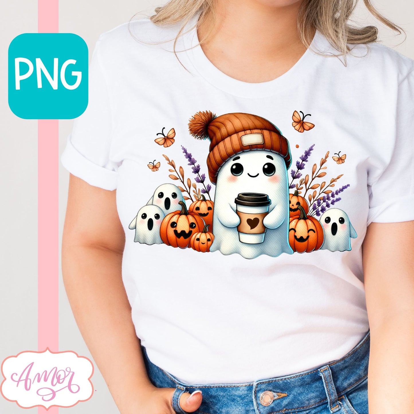 Cute ghost with beanie PNG for Sublimation | Halloween shirt