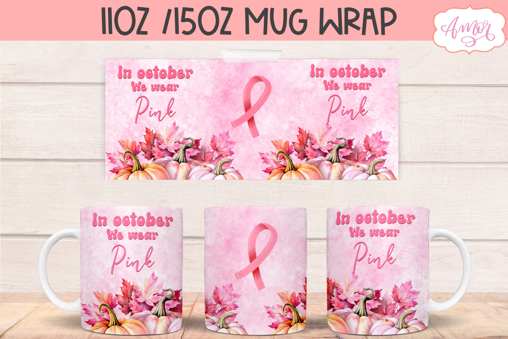 In October we wear pink mug wrap PNG for sublimation