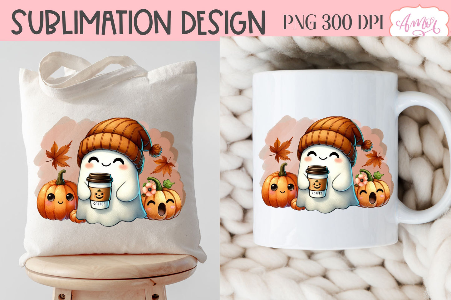 Cute ghost with beanie sublimation PNG | Halloween PNG