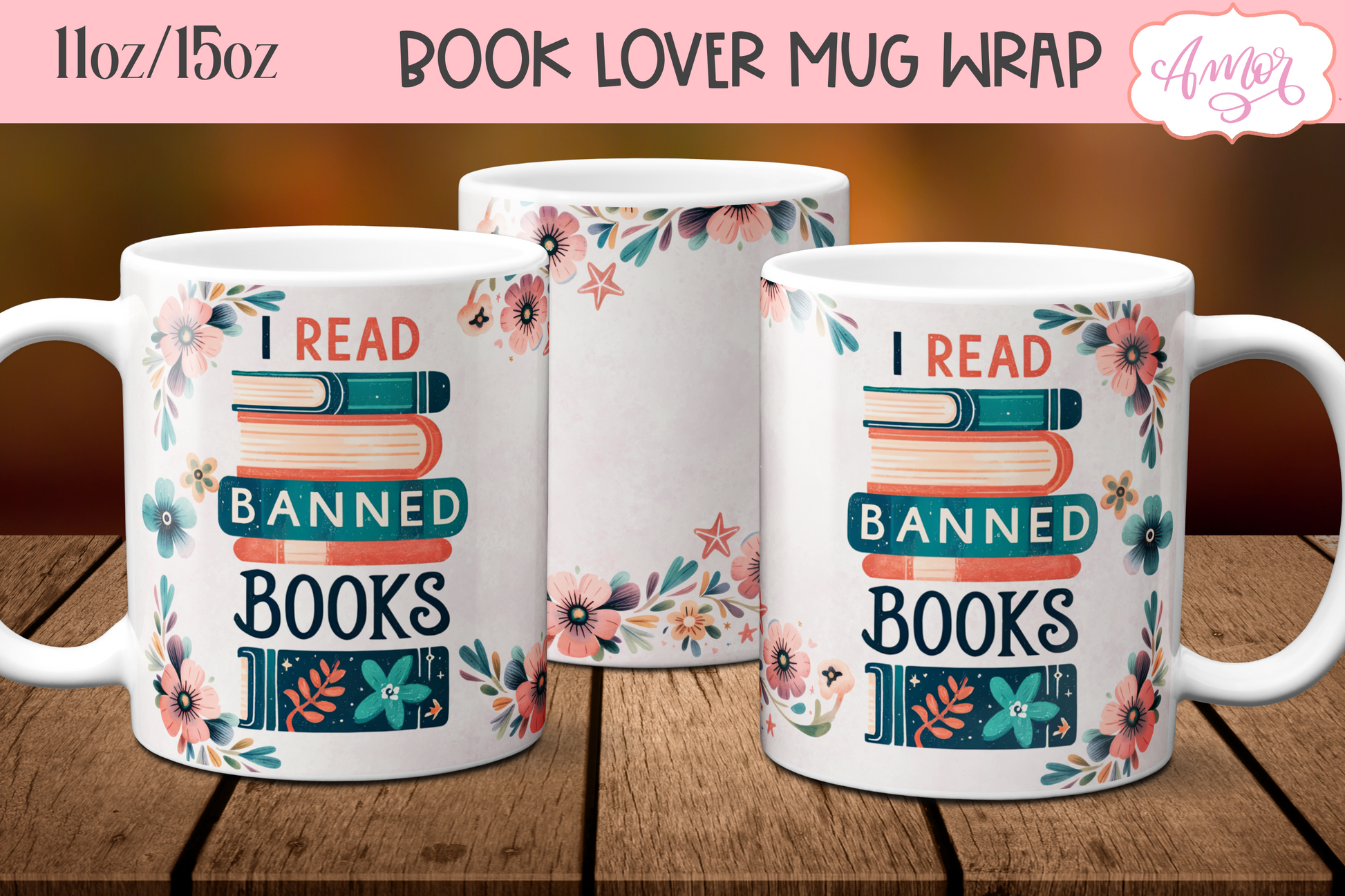 Read banned boooks mug wrap PNG for sublimation