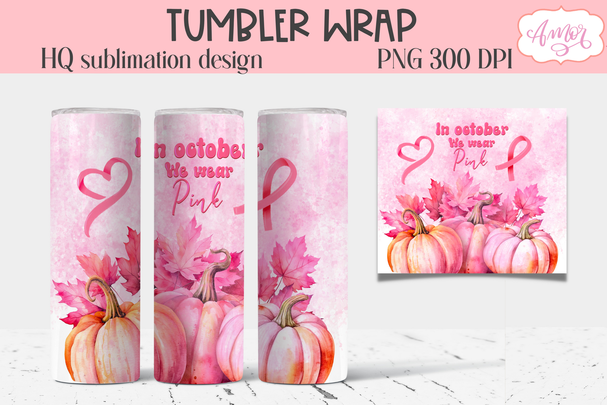 In october we wear pink tumbler PNG for sublimation