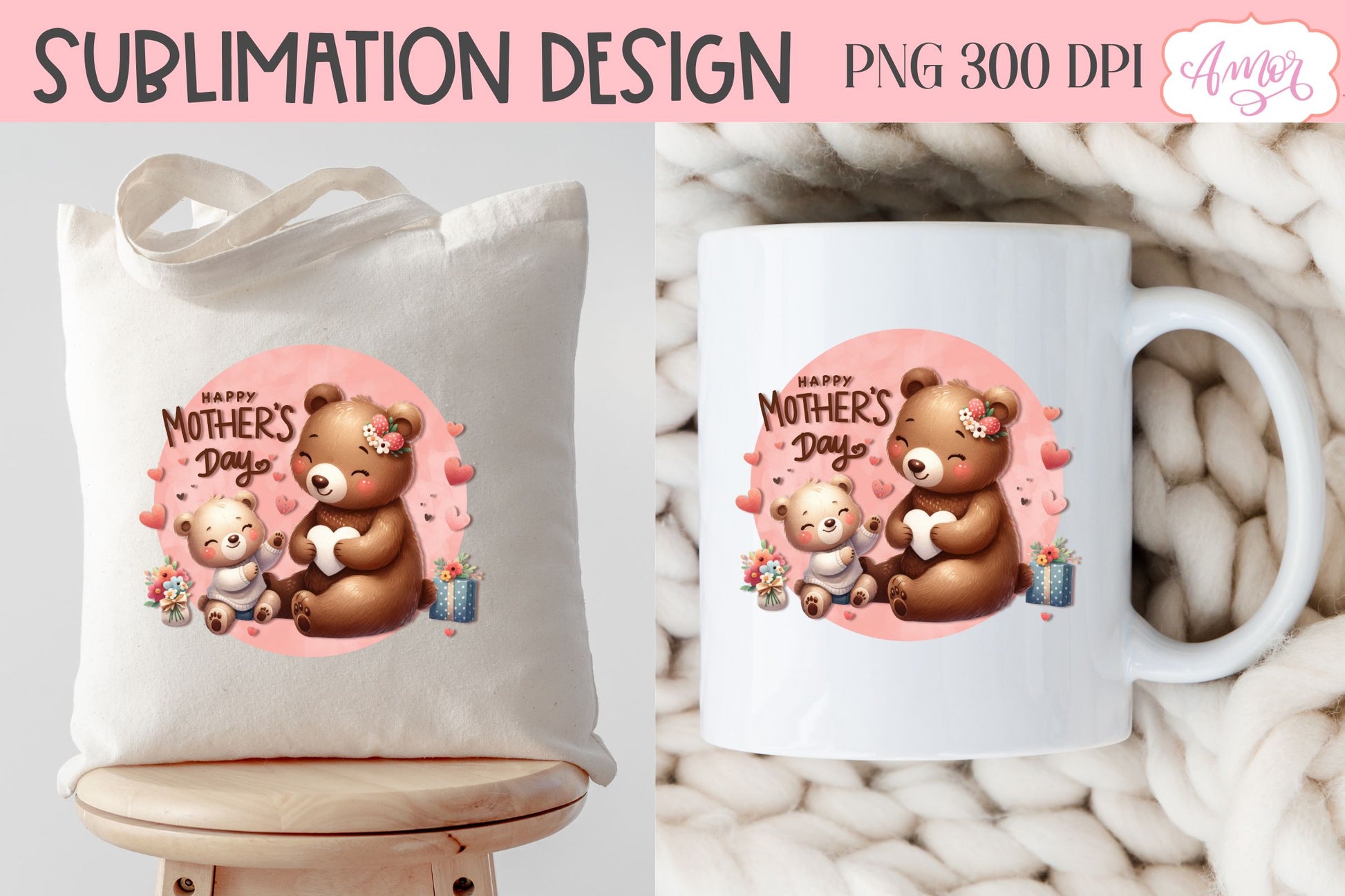 Cute Bear mama sublimation BUNDLE | Happy Mother's Day PNG