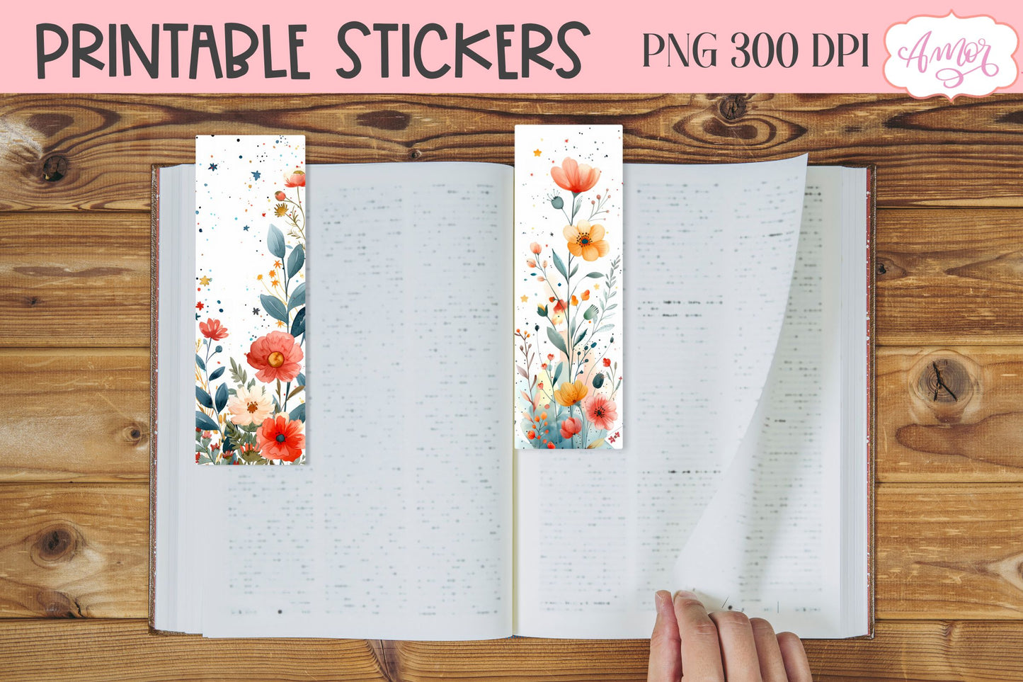 Watercolor wildflowers bookmark PNG printable | 4 PNG