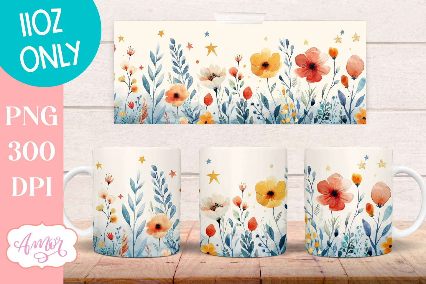 Wildflowers Mug Wrap for Sublimation | Spring mug png 11oz