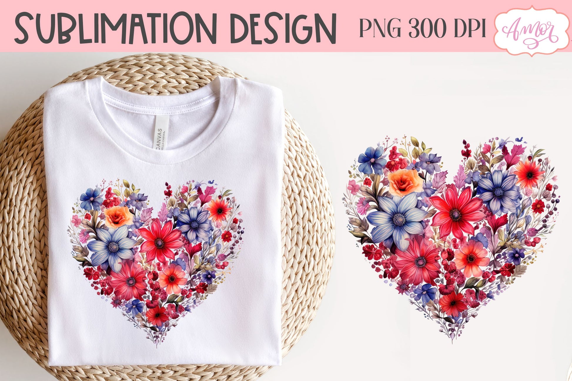 Floral heart design PNG for sublimation