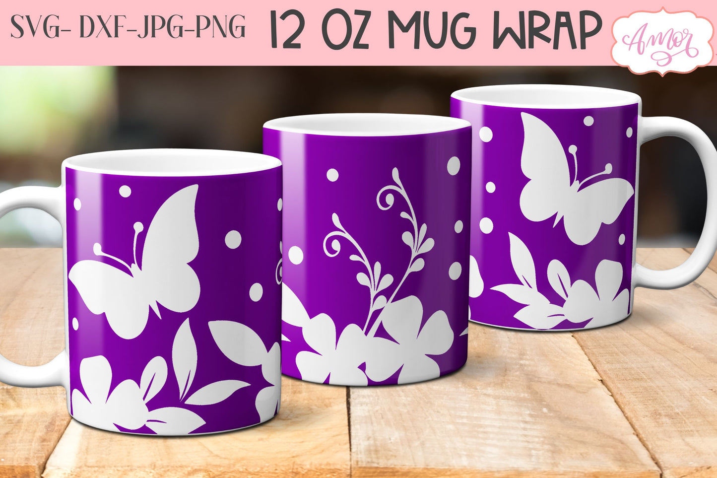 Butterfly and flowers mug wrap SVG for infusible ink