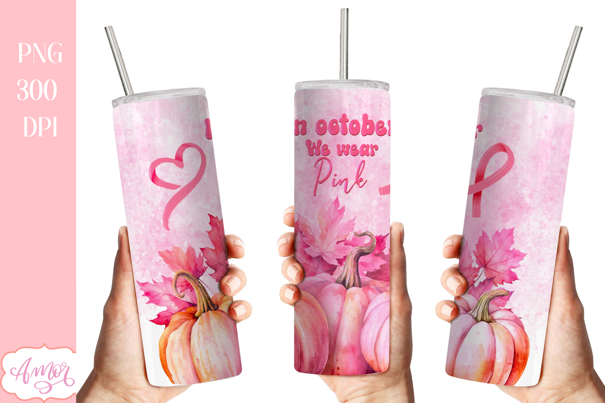 In october we wear pink tumbler PNG for sublimation