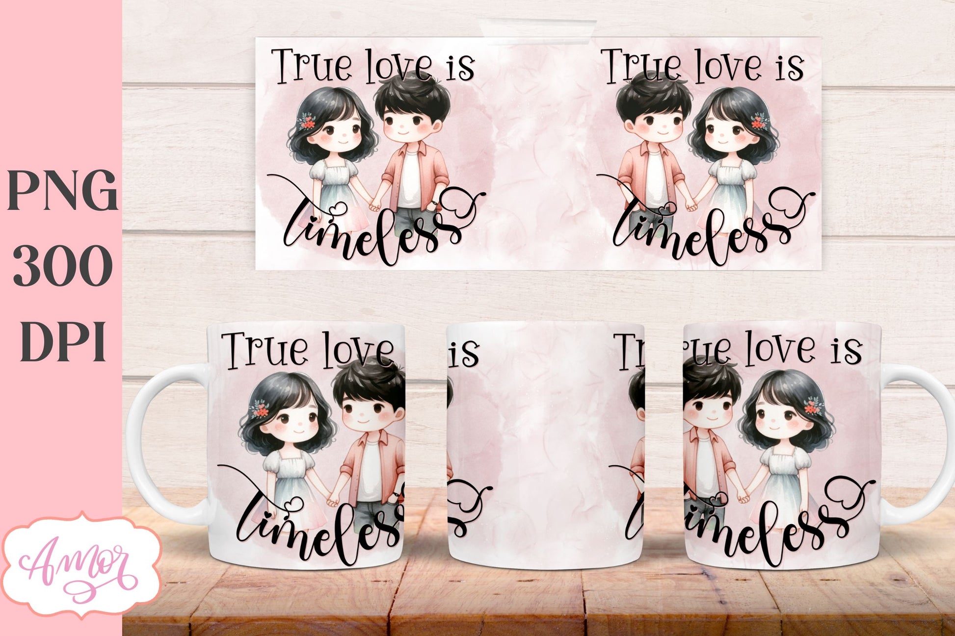 Cute Valentine's Day mug Wrap PNG for Sublimation