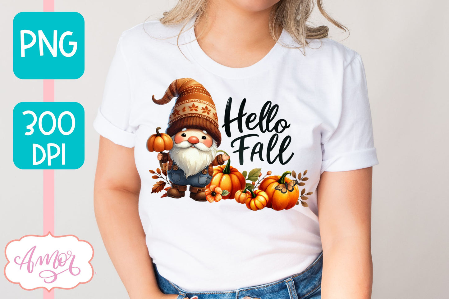 Hello fall sublimation PNG | cute fall gnome PNG design