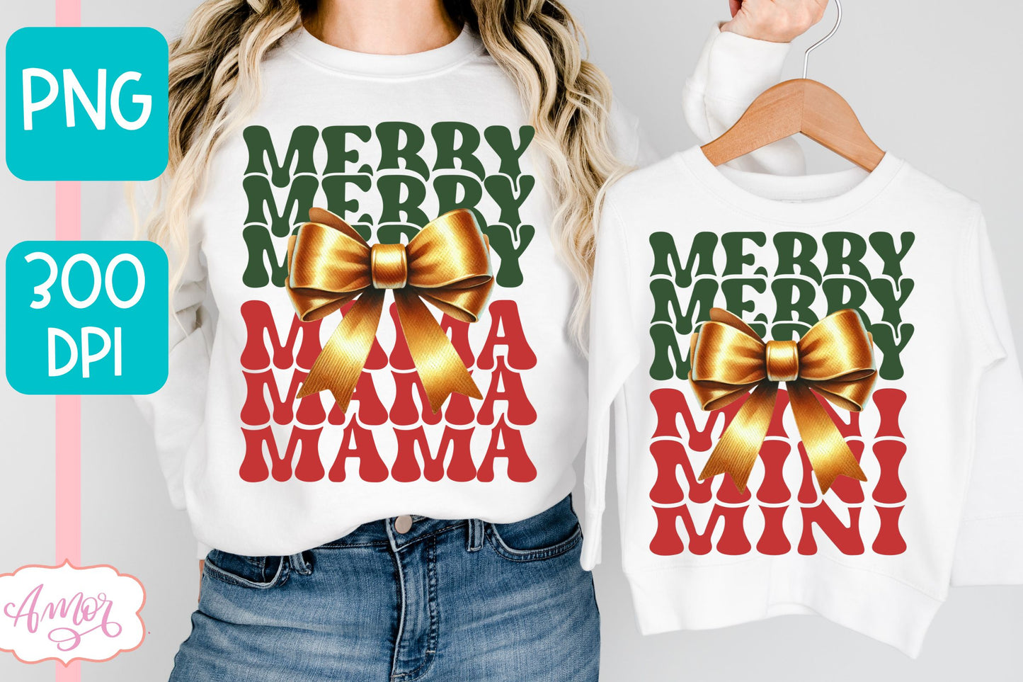 Merry Mama and Mini christmas sublimation PNG designs