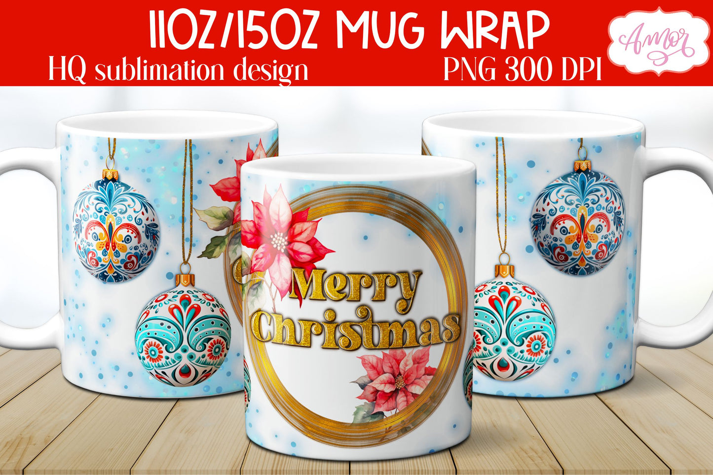 Merry Christmas mug wrap PNG Sublimation 11oz 15oz