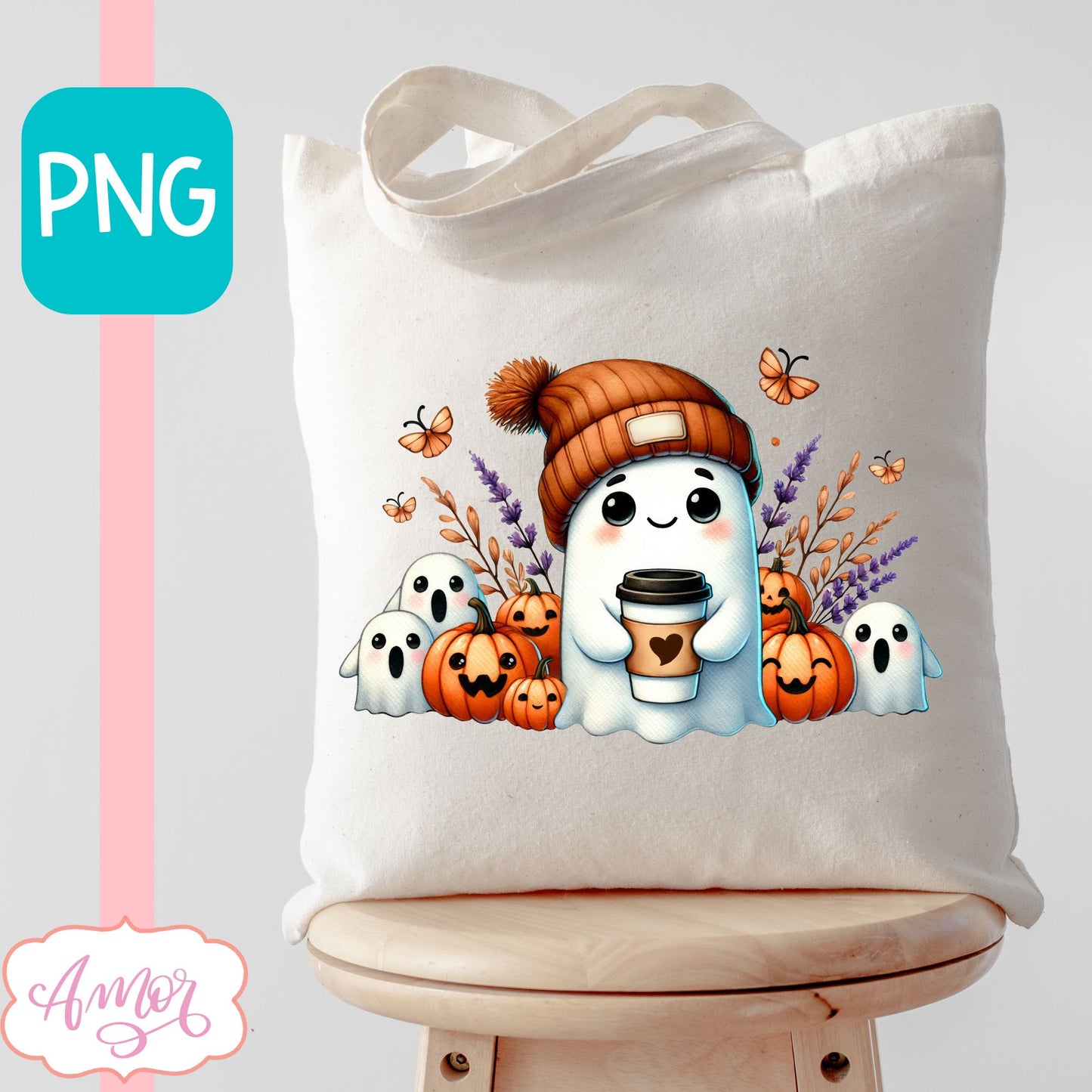 Cute ghost with beanie PNG for Sublimation | Halloween shirt