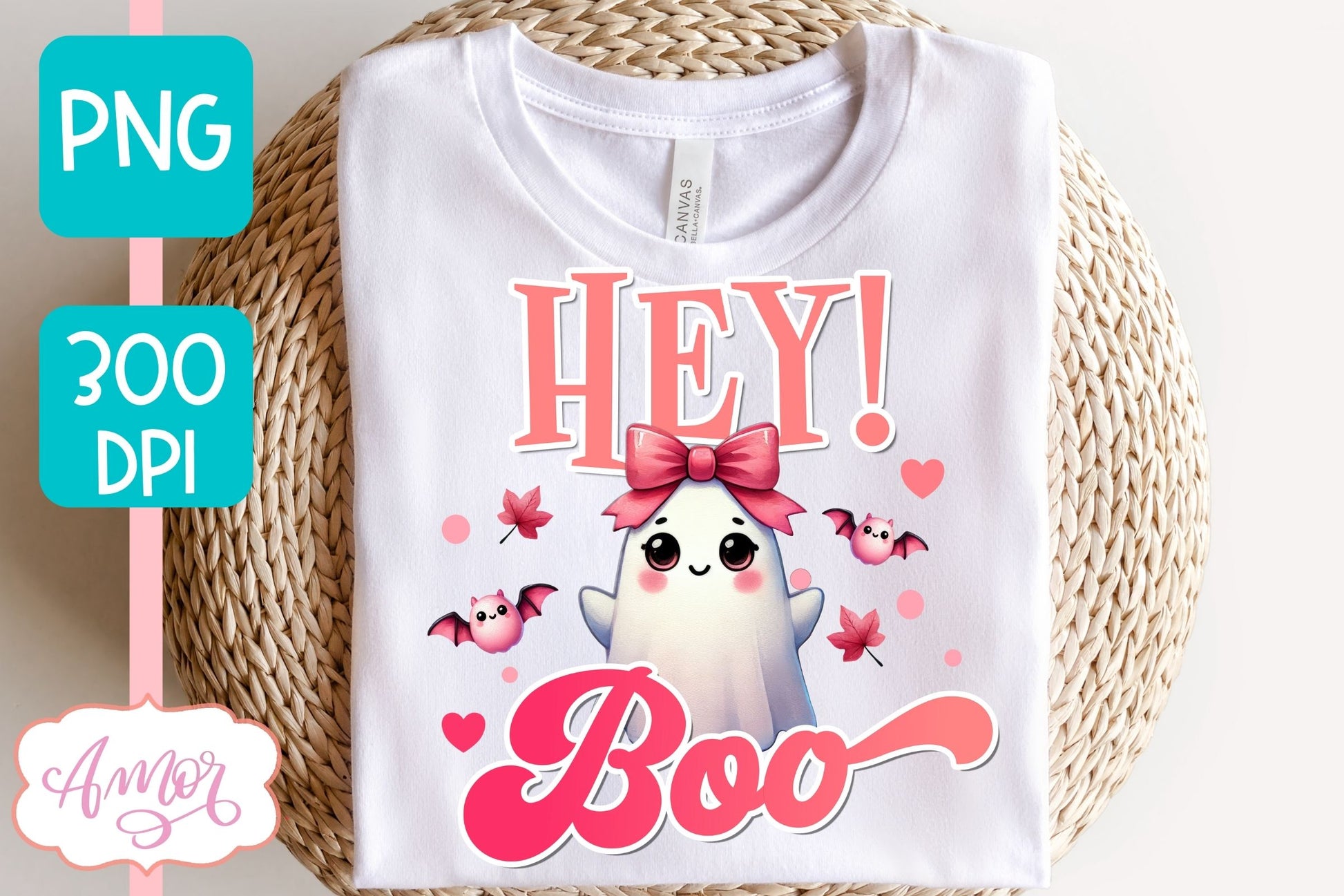 Pink Halloween sublimation PNG | Hey Boo! shirt PNG design