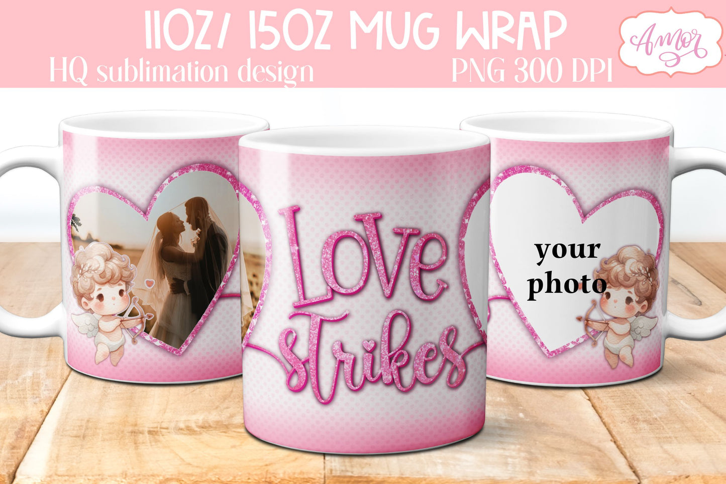 BUNDLE Valentines Photo Mug Wrap PNG sublimation templates