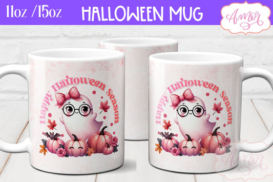 Happy Halloween mug wrap sublimation PNG | Pink Halloween mug