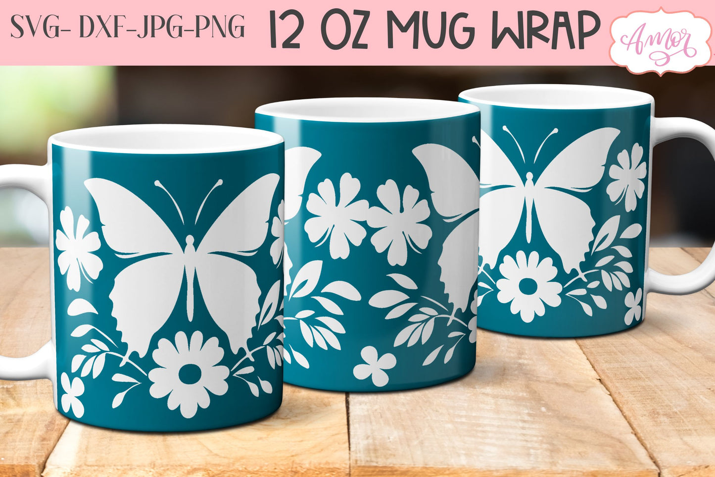 Butterfly and flowers mug wrap SVG for infusible ink