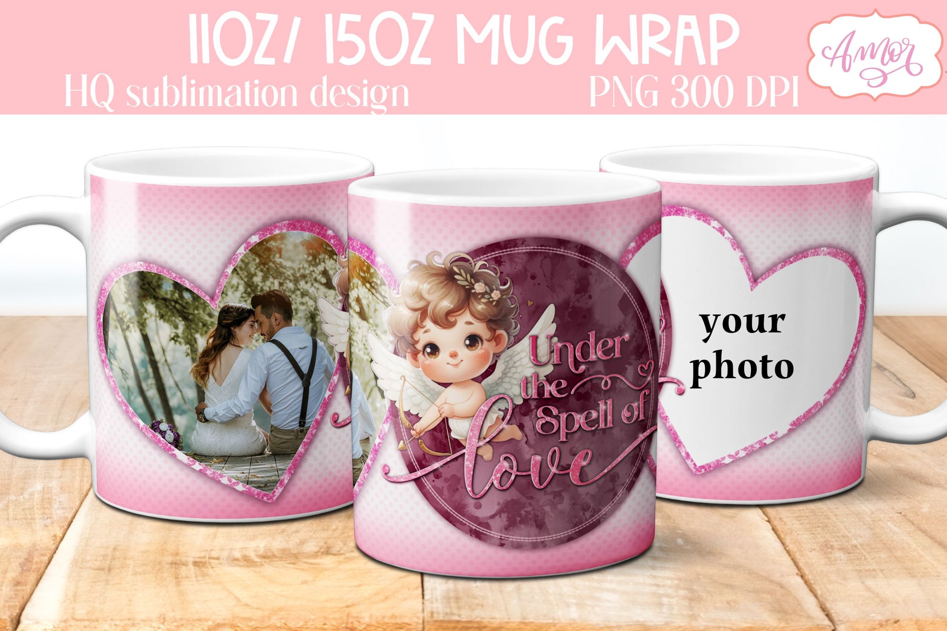 BUNDLE Valentines Photo Mug Wrap PNG sublimation templates