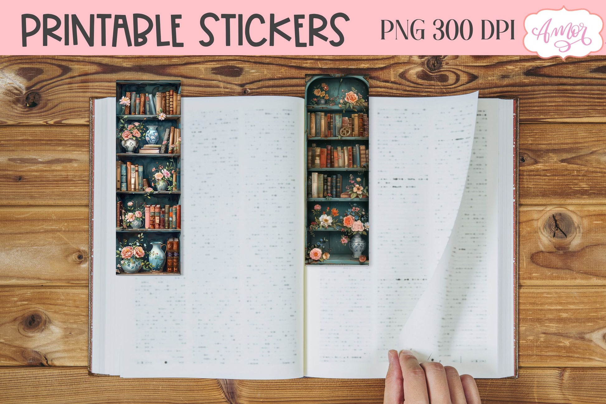 Old book shelves bookmark | Watercolor books PNG printable