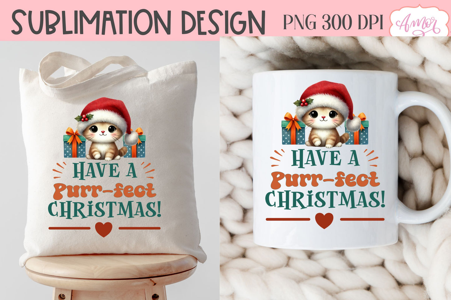 Have a purrfect Christmas PNG | Cute Christmas cat PNG