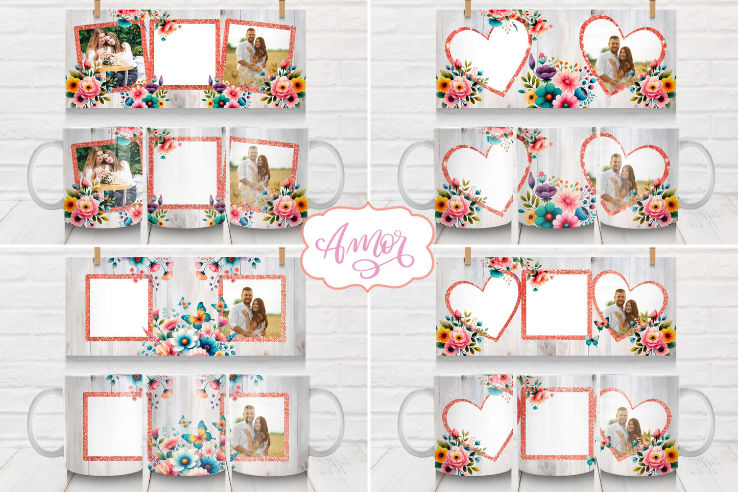 Floral photo mug templates PNG BUNDLE, customizable mug png