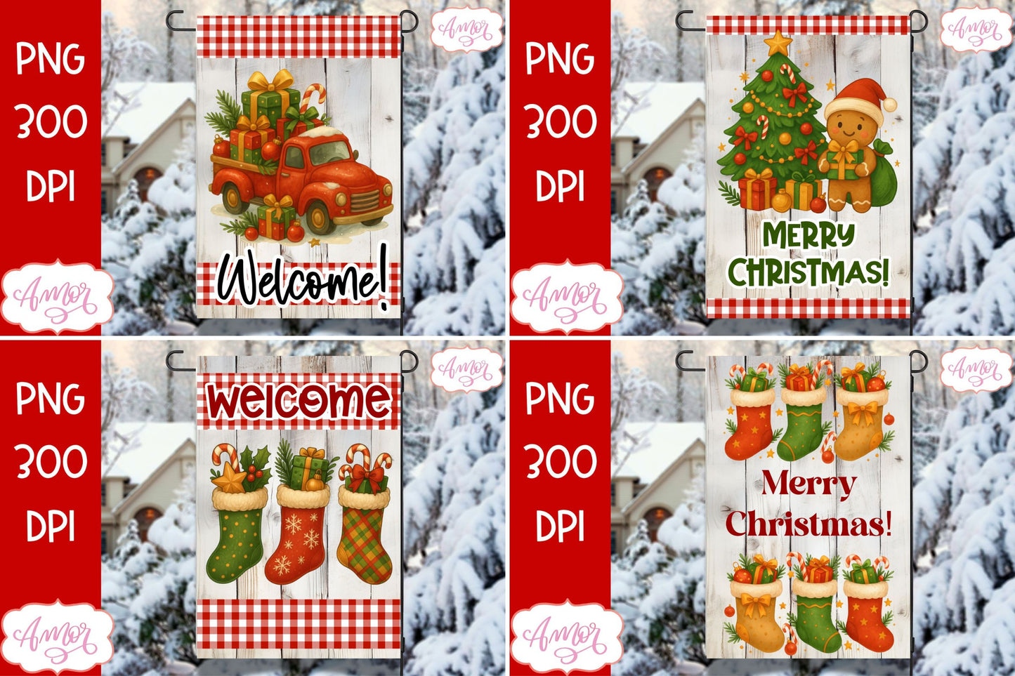 Merry Christmas garden flag PNG BUNDLE