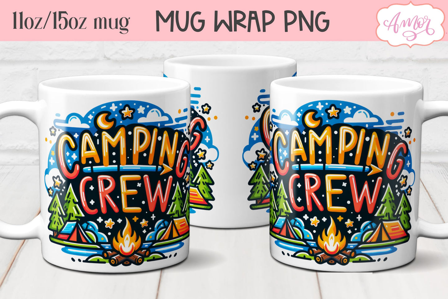 Camping crew mug wrap PNG for sublimation 11oz 15oz