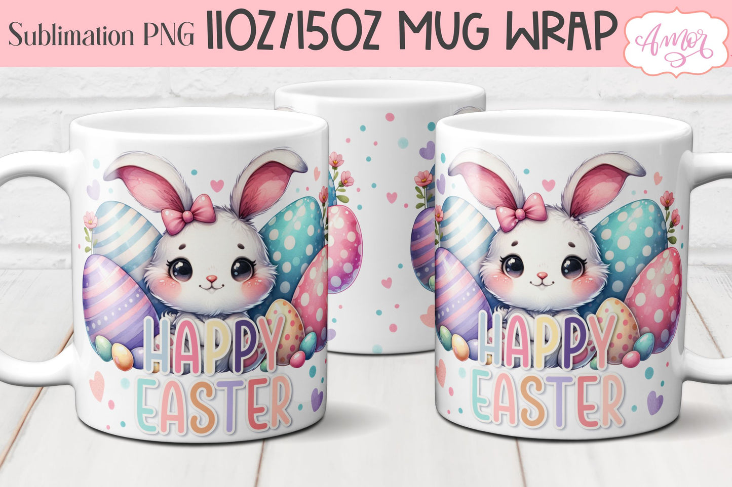 Happy Easter Mug Wrap for Sublimation | 11oz 15oz mug PNG