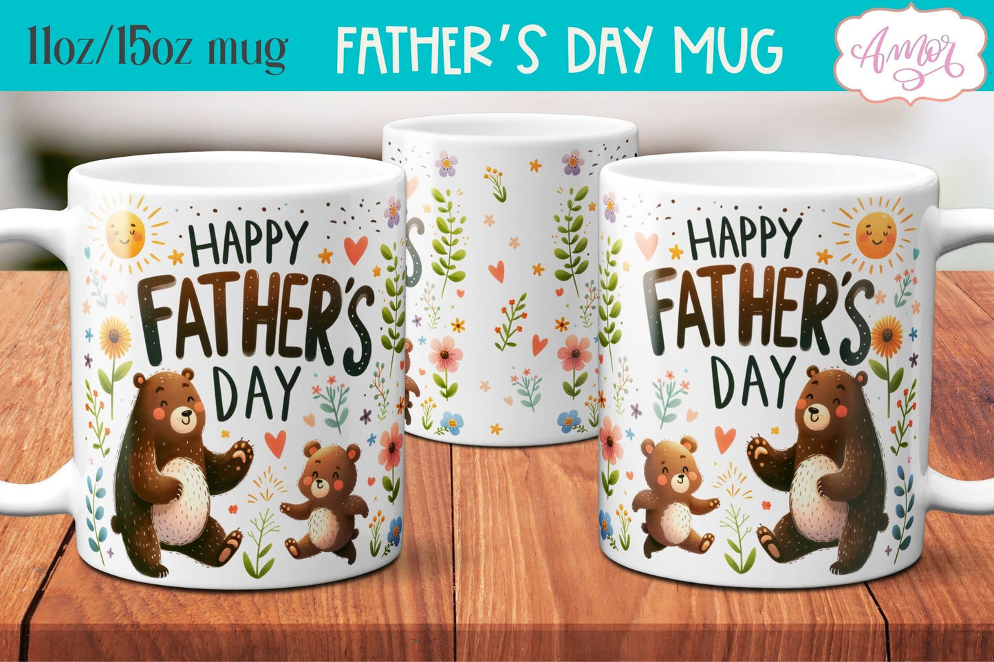 Daddy bear mug wrap sublimation PNG | Father's day mug PNG