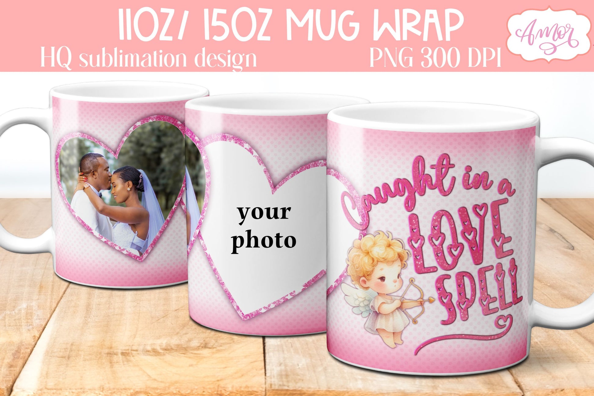 BUNDLE Valentines Photo Mug Wrap PNG sublimation templates