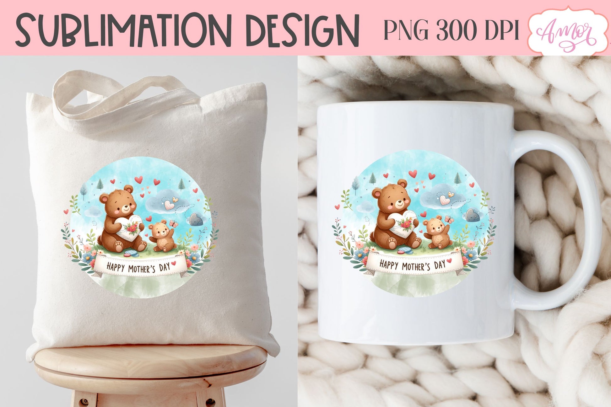 Cute Bear mama sublimation BUNDLE | Happy Mother's Day PNG