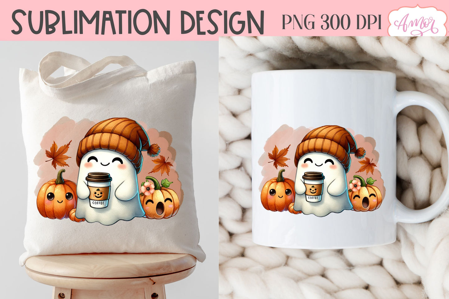 Cute ghost with beanie sublimation PNG | Halloween PNG