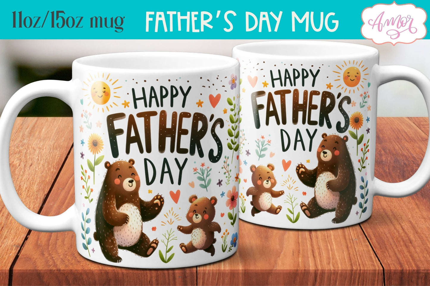 Daddy bear mug wrap sublimation PNG | Father's day mug PNG