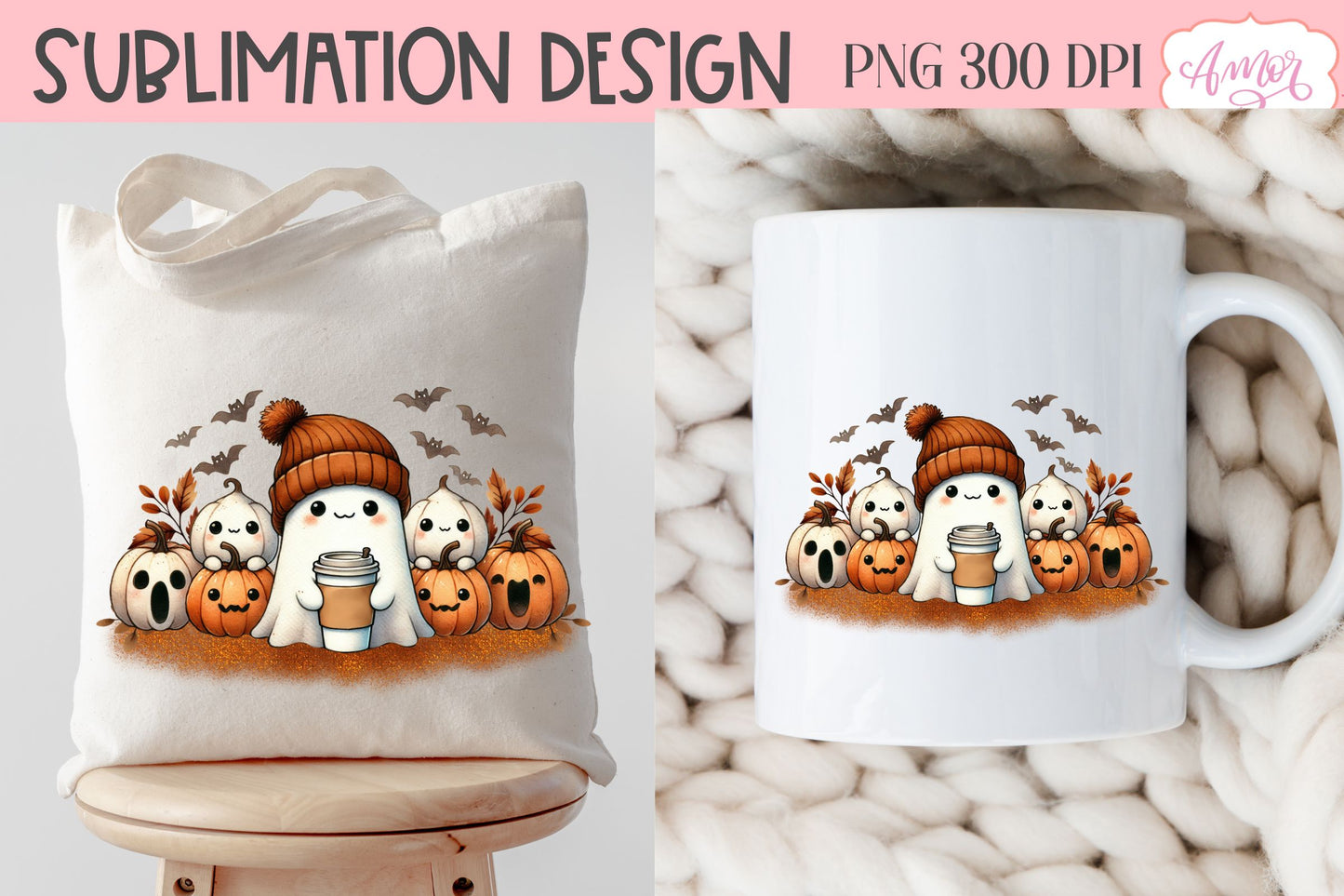 Cute ghost with beanie sublimation PNG | Halloween PNG