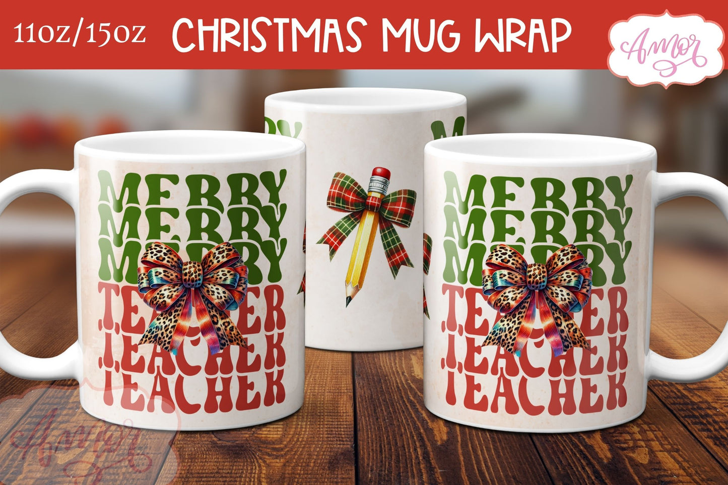 Merry teacher mug wrap PNG | Christmas coffee mug PNG