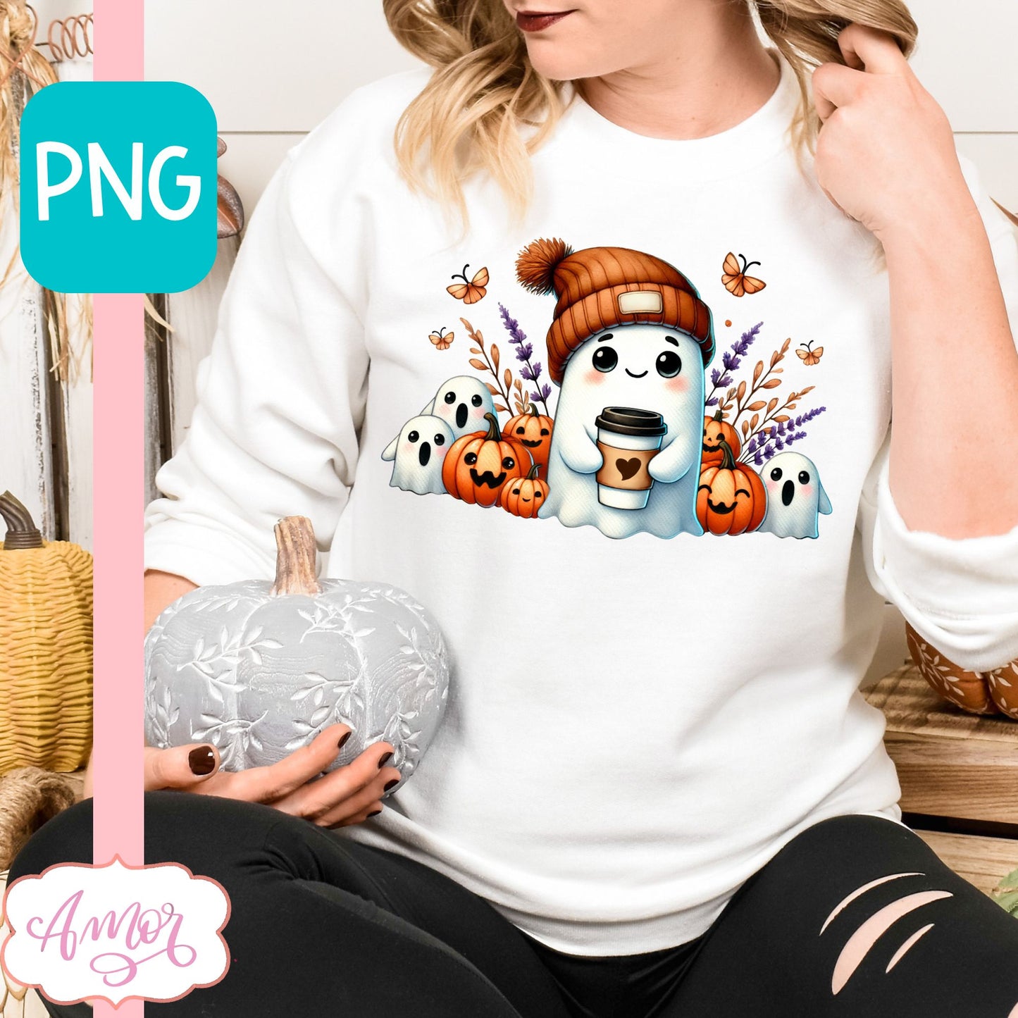 Cute ghost with beanie PNG for Sublimation | Halloween shirt