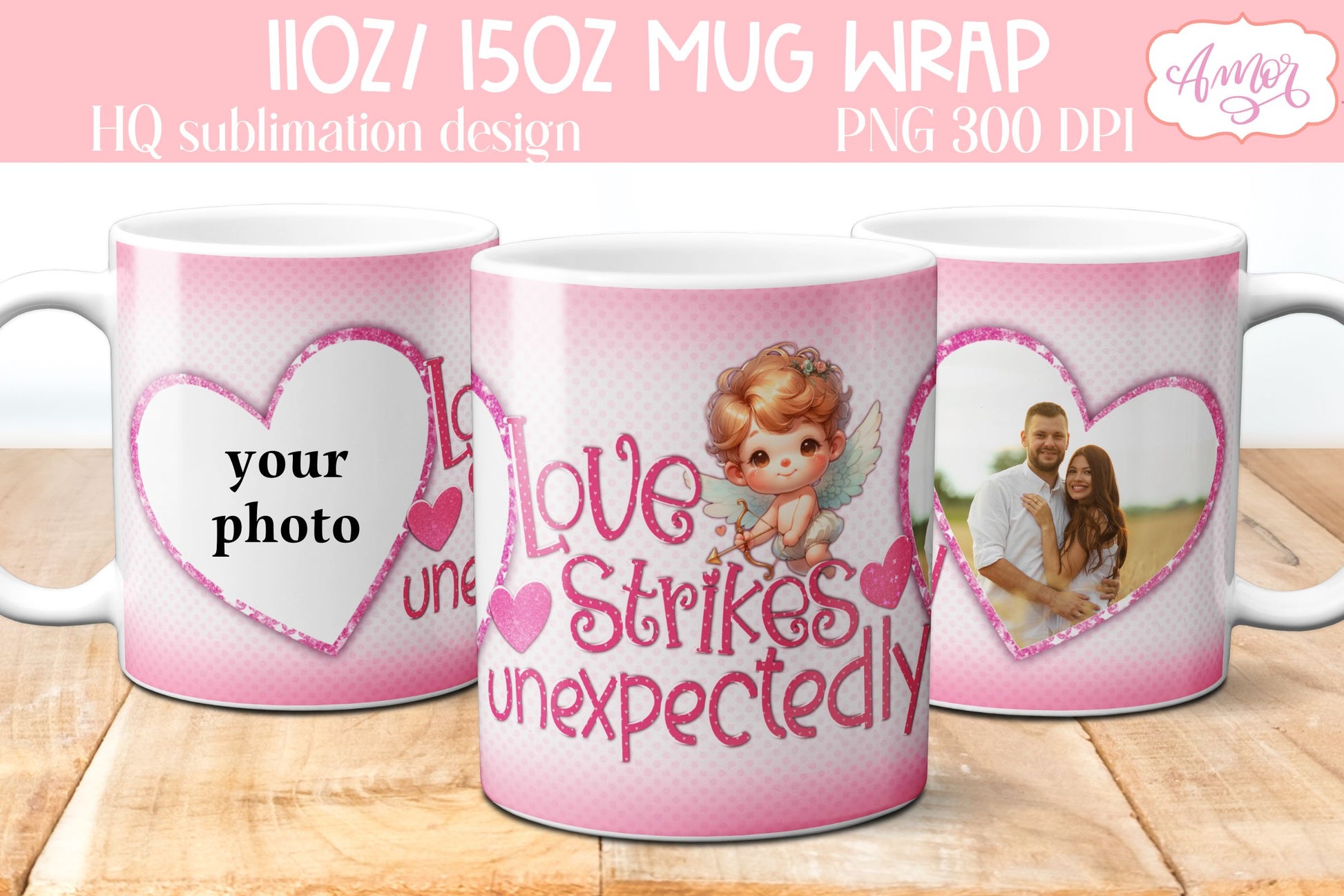 BUNDLE Valentines Photo Mug Wrap PNG sublimation templates