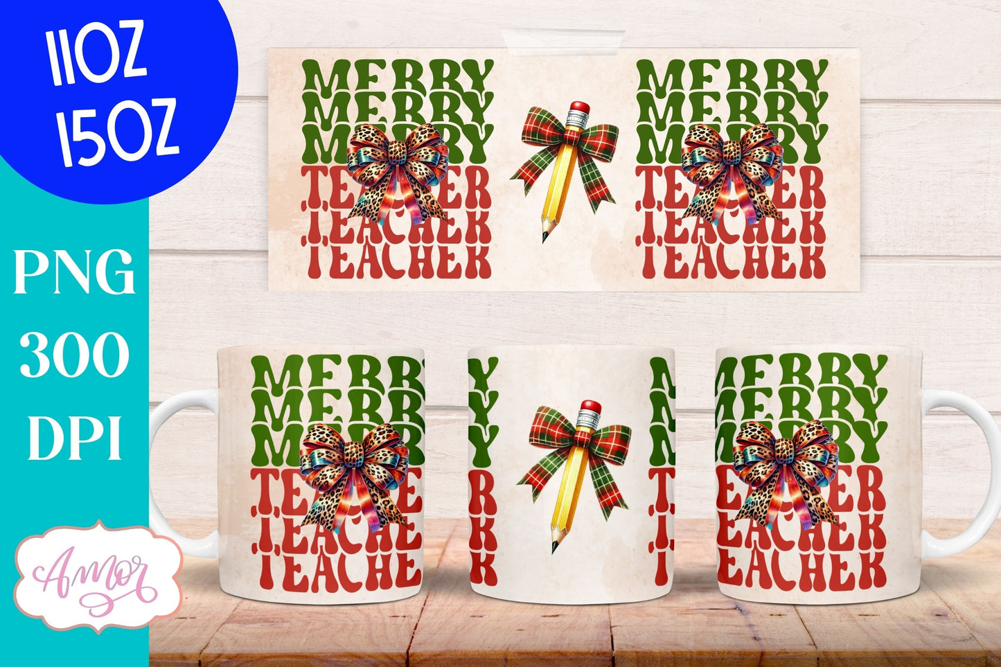 Merry teacher mug wrap PNG | Christmas coffee mug PNG