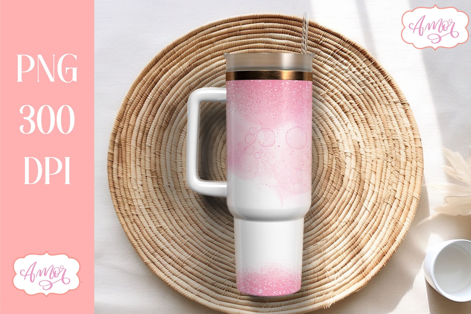 Pink 40 oz tumbler PNG for sublimation | Alcohol ink glitter