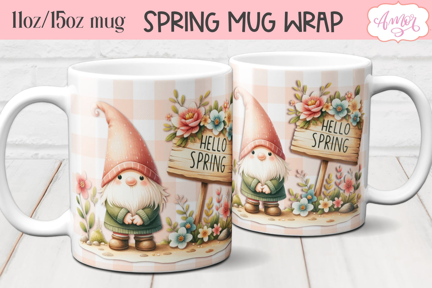 BUNDLE Spring Gnome Mug Wraps for Sublimation 11oz 15oz