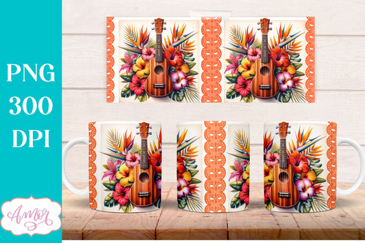 Ukulele Mug Wrap PNG for Sublimation