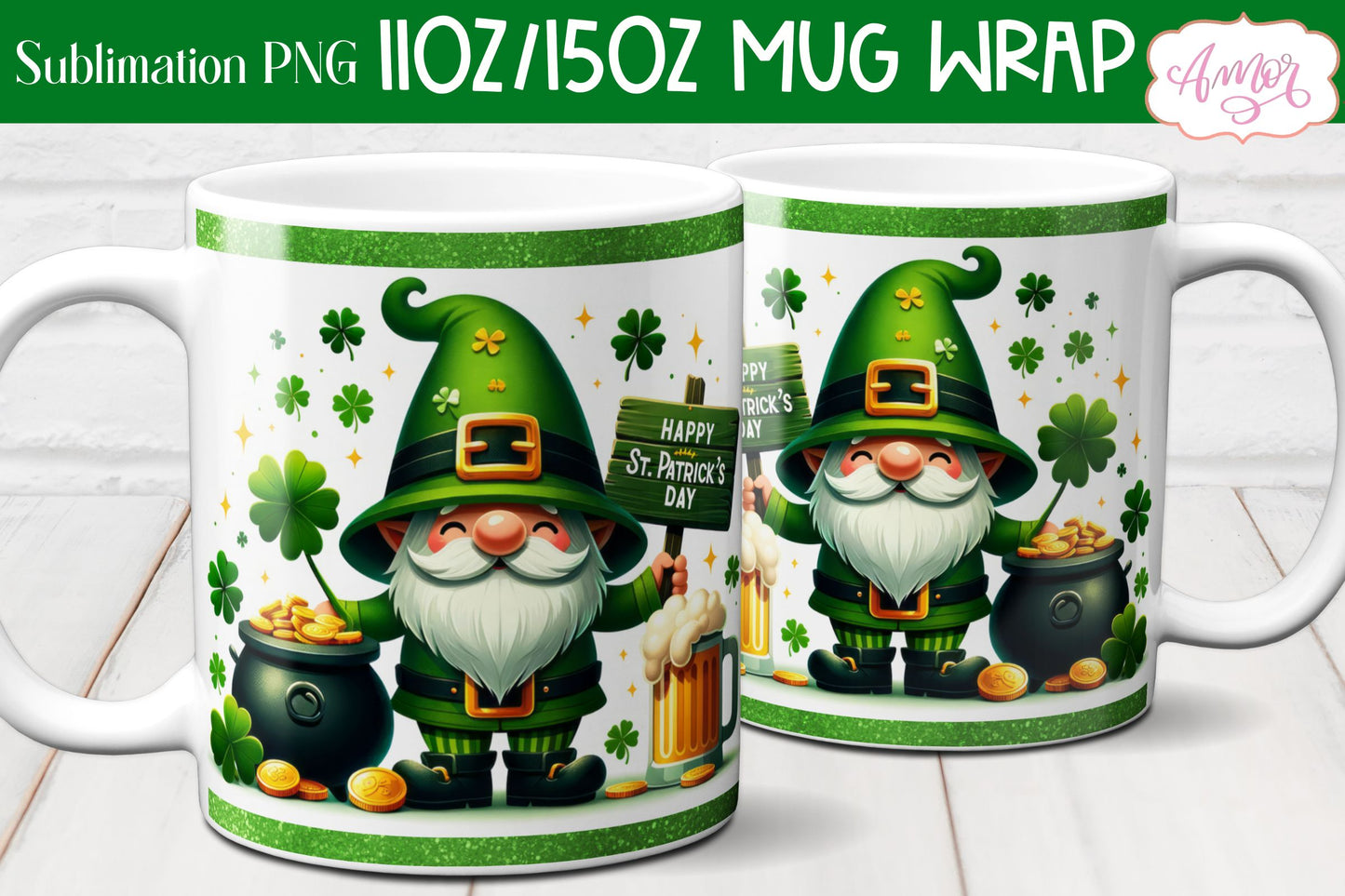 BUNDLE St. Patrick's Day mug wraps PNG for sublimation