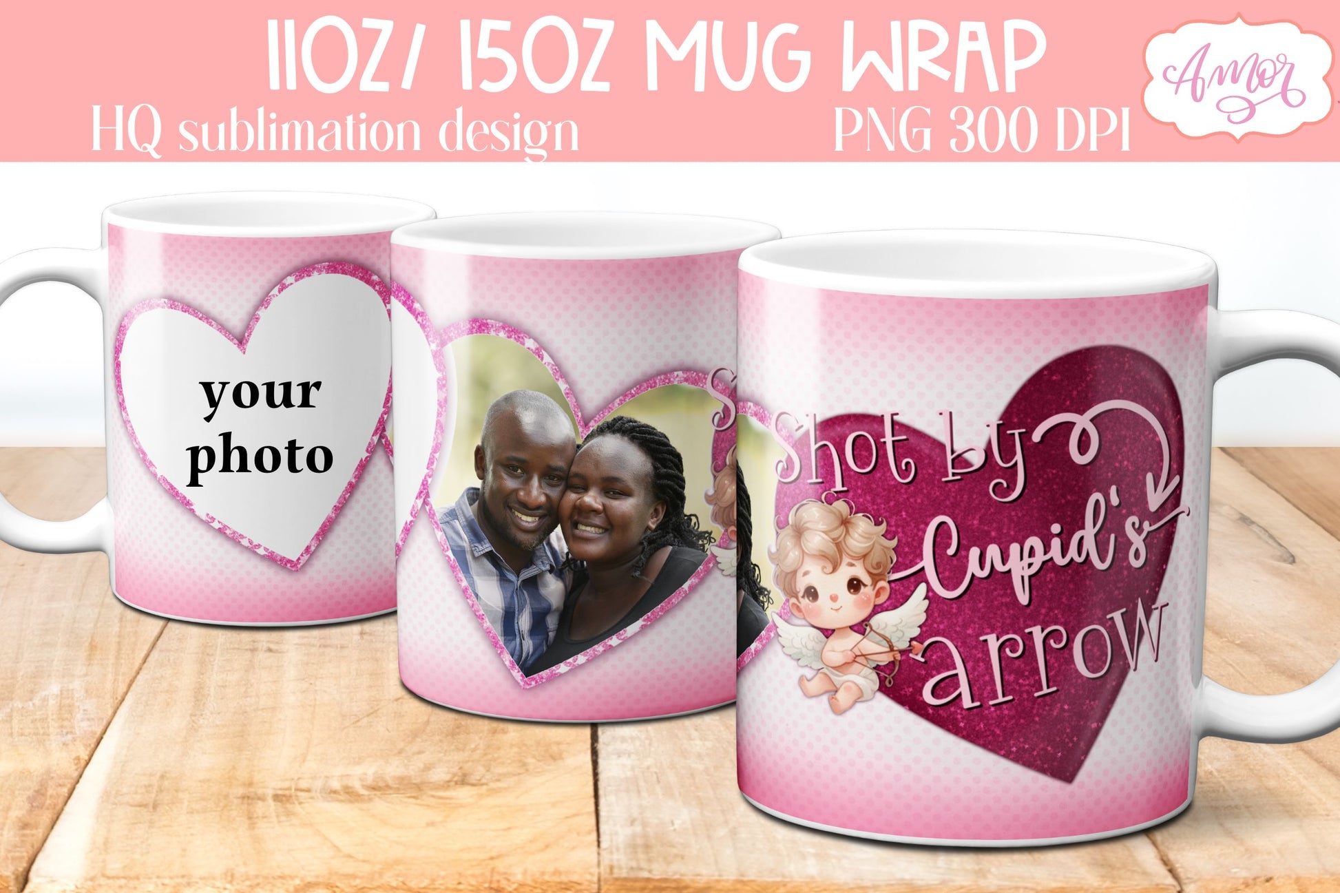 BUNDLE Valentines Photo Mug Wrap PNG sublimation templates