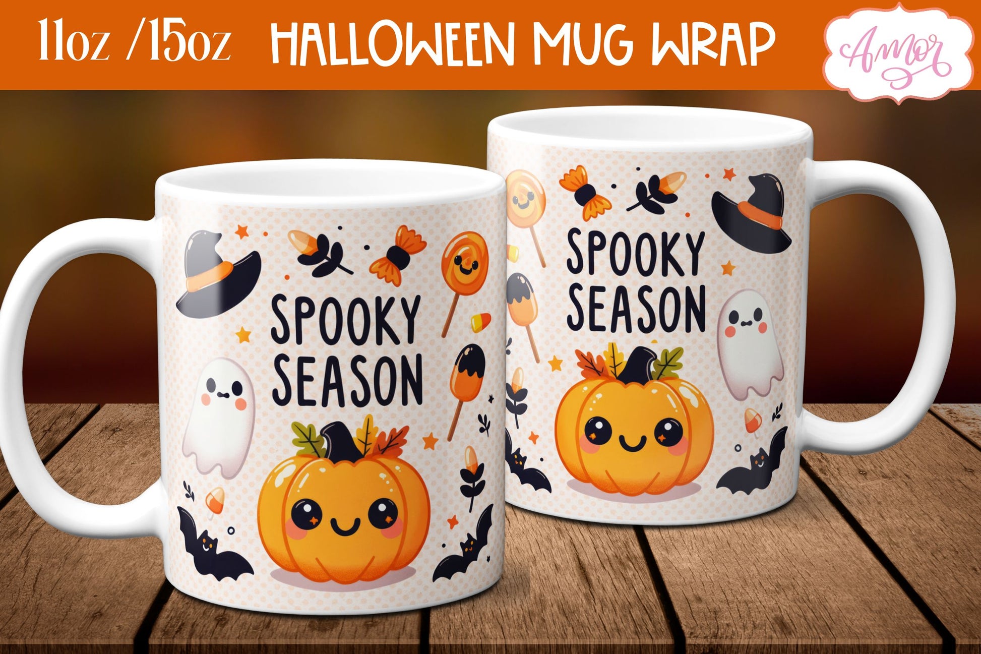 Spooky season mug wrap PNG for sublimation | Halloween mug