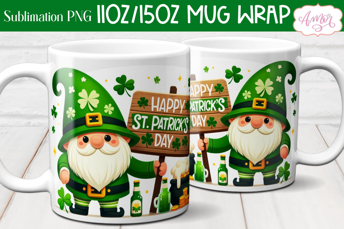 BUNDLE St. Patrick's Day mug wraps PNG for sublimation