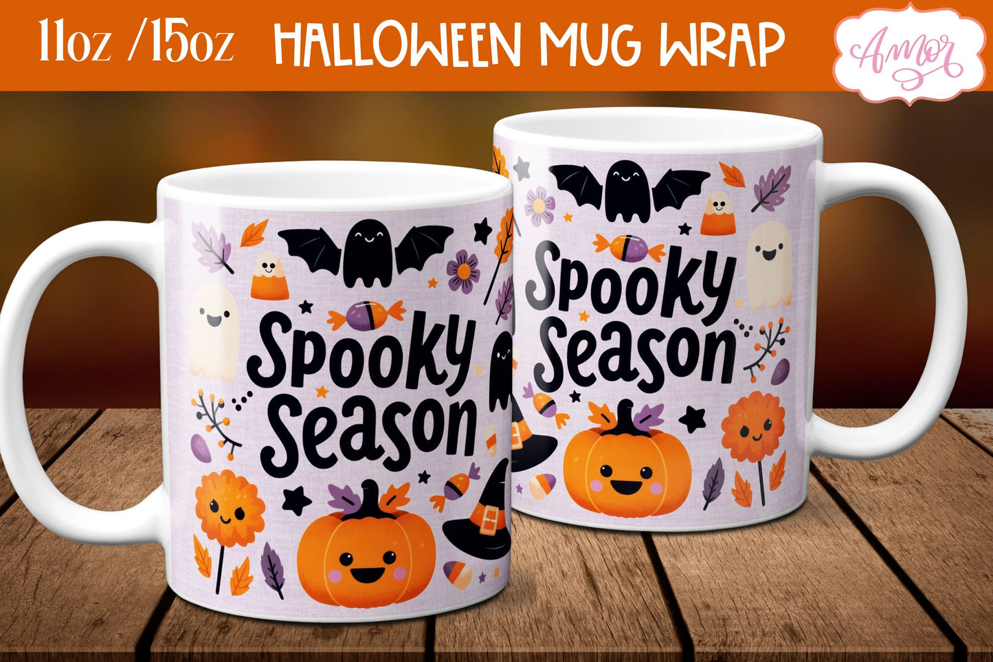 Spooky season mug wrap PNG for sublimation | Halloween mug