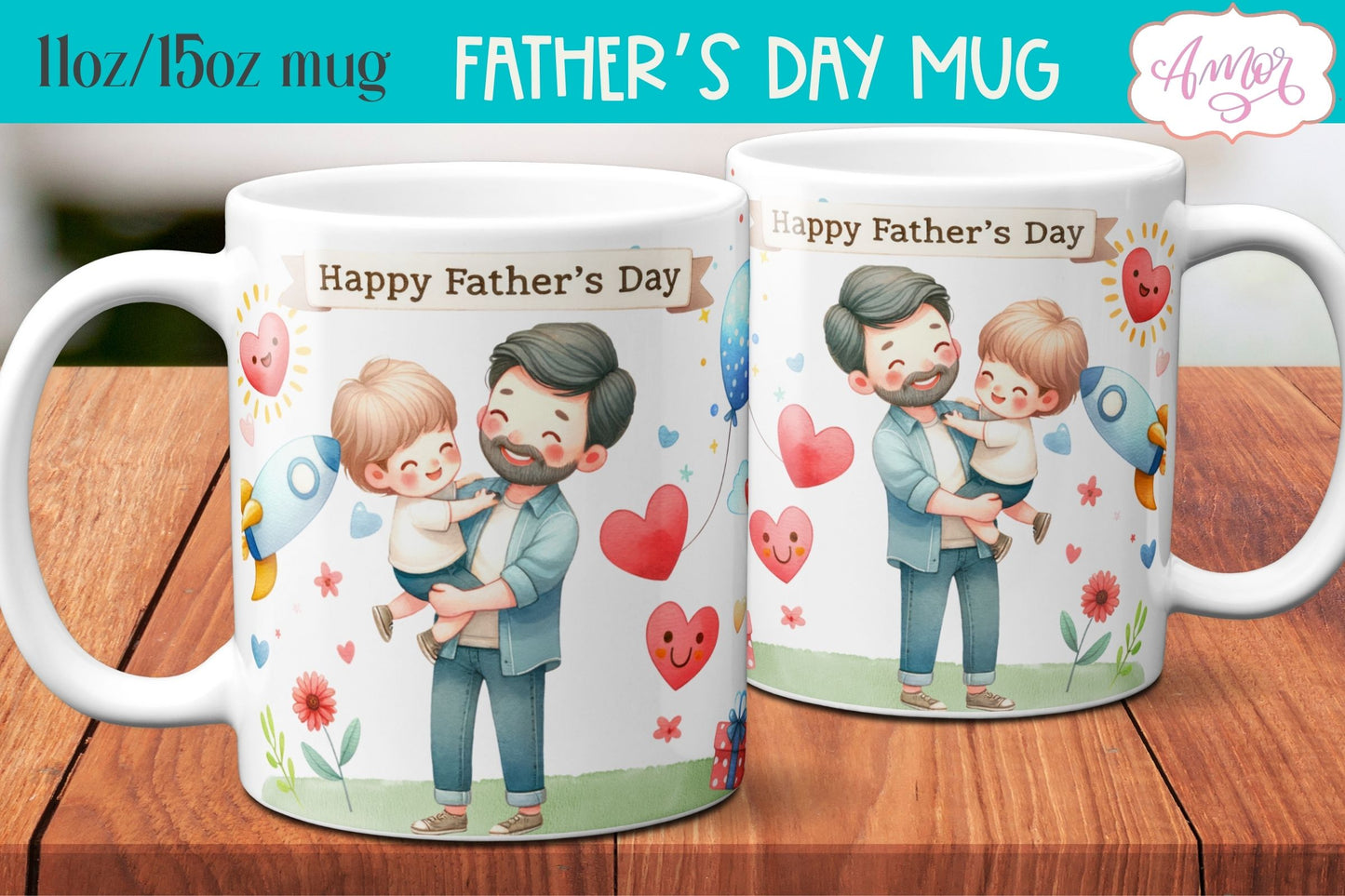 Bundle Happy Father's day mug wrap PNG | 9 Cute mug designs
