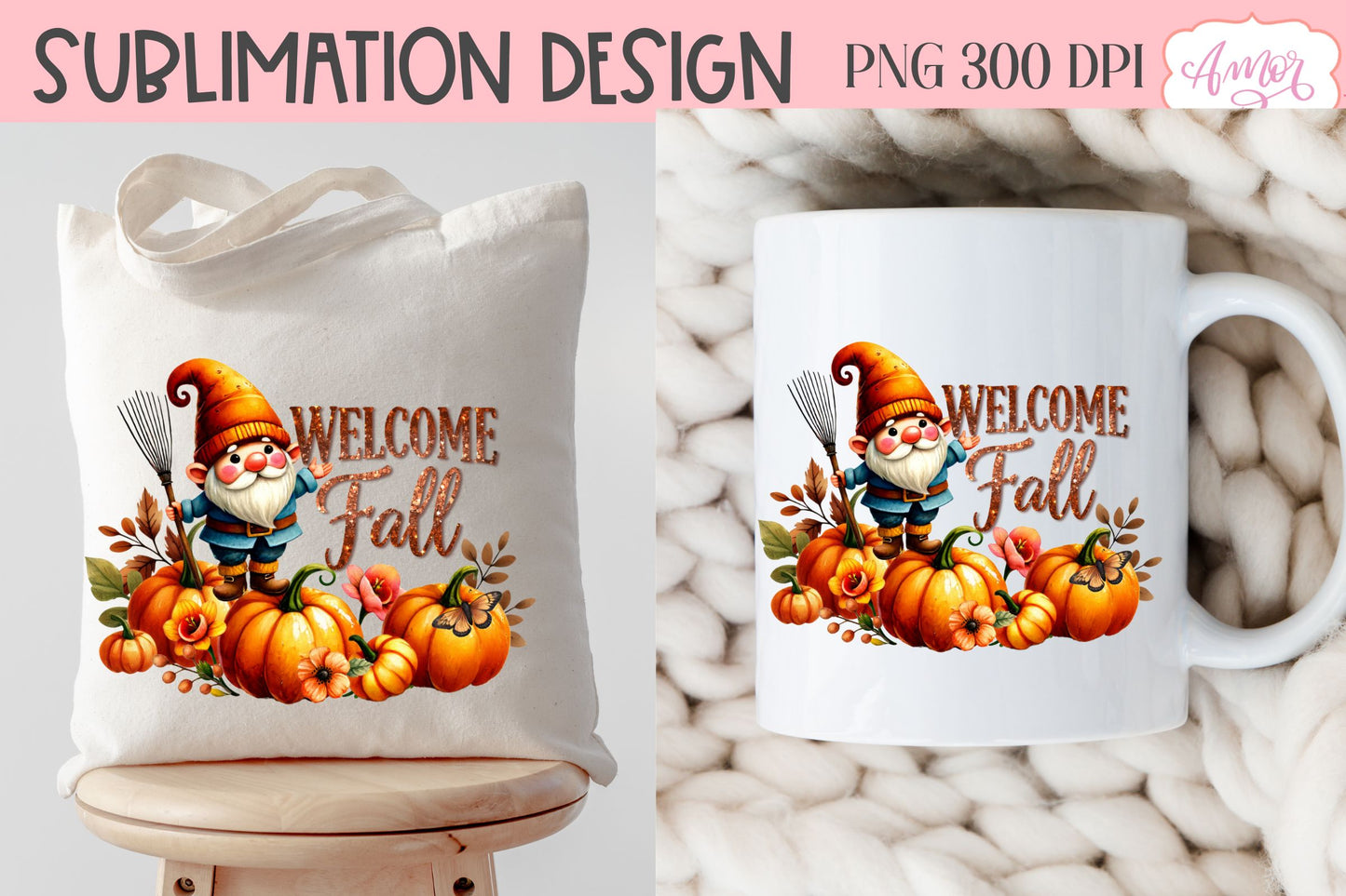 Welcome fall sublimation PNG | cute fall gnome PNG design