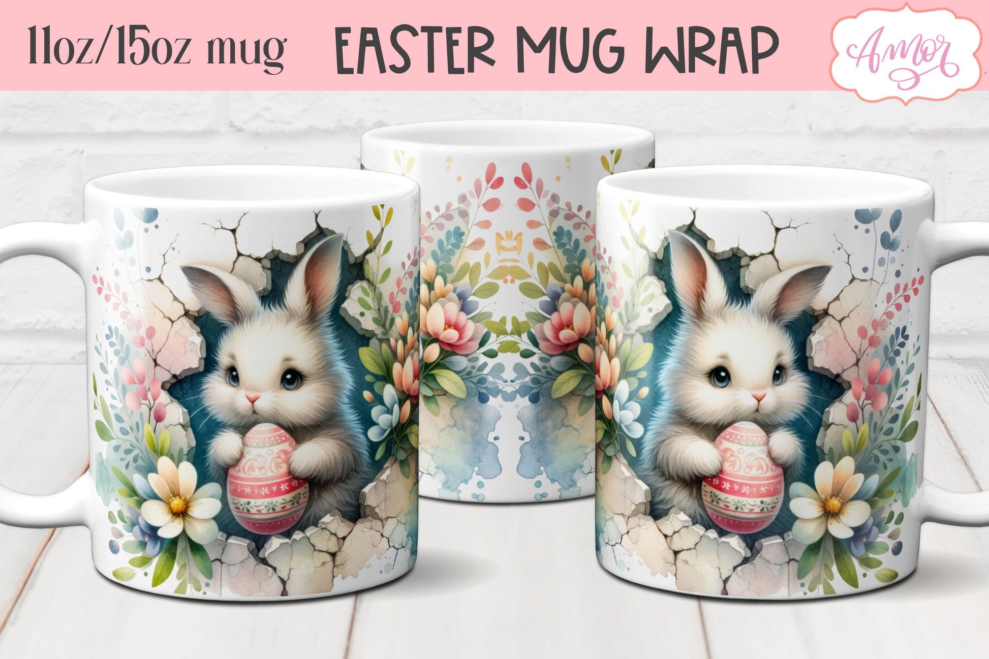 Cute Easter Bunny Mug Wrap sublimation PNG Bundle