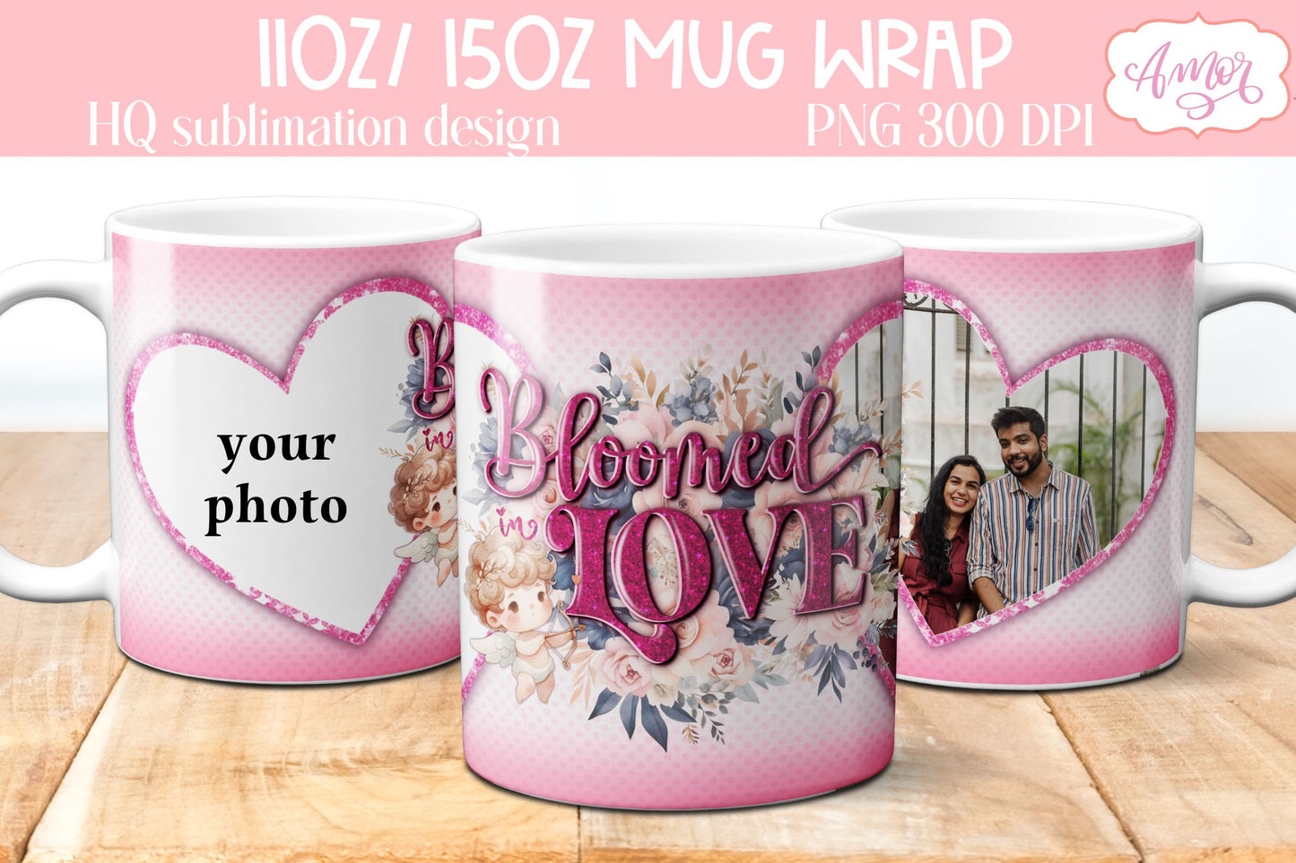 BUNDLE Valentines Photo Mug Wrap PNG sublimation templates